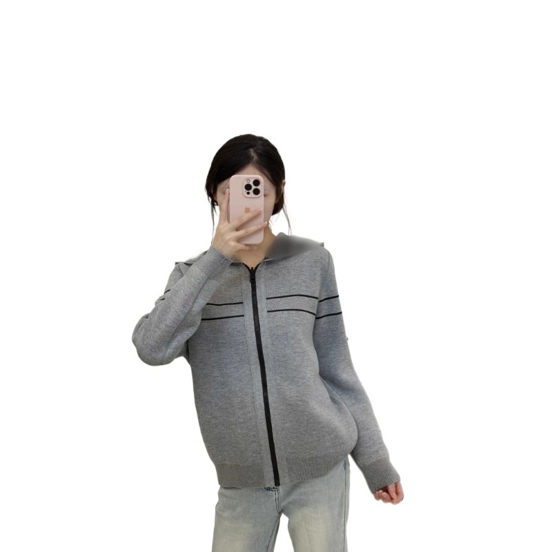 Ženski reversibilni kapuličasti pleteni kardigan s jacquard uzorkom, zip sprijed, dugi rukavi, standardna duljina.