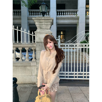 Cardigan tricotat cu guler rotund, croială oversized, material viscoză, broderie (viscoză; guler rotund; oversized; broderie)