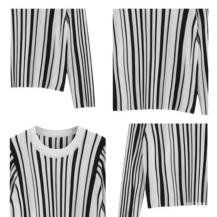 Top tricot pentru femei cu mâneci lungi, în dungă, bază, lansare primăvara 2025, țesătură Tr, PVC ≤30%