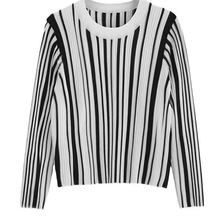 Top tricot pentru femei cu mâneci lungi, în dungă, bază, lansare primăvara 2025, țesătură Tr, PVC ≤30%