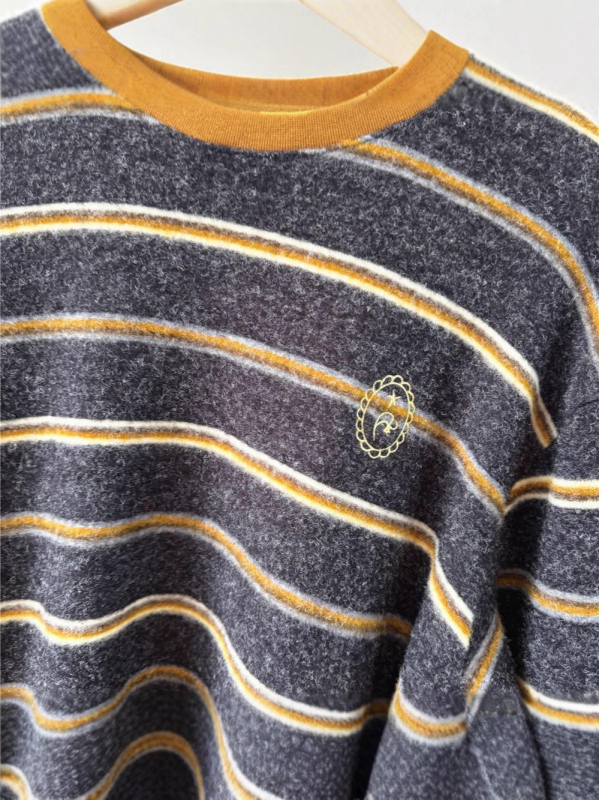 Ženski pleteni džemper | Korejski stil, okrugli izrez, ušivene kontrastne pruge, udoban slobodan kroj, jesen-zima