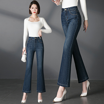 2095 Brodirane traperice s blagim širim krojem za majke srednje dobi, elastične, plus size, duge hlače, jesenji model