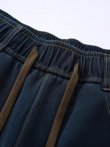 Fleece-béléssel ellátott, magas derekú, széles szárú farmernadrág, vast anyagú, poliészter-keverék 70–80%