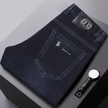 Muške traperice, poslovni casual stil, ravni kroj, mikroelastičnost, srednji pojas, pamuk‑poliester mješavina (59,9% pamuk, 39,5% poliester, 0,6% elastan), pogodno za posao, četiri sezone, zatvarač