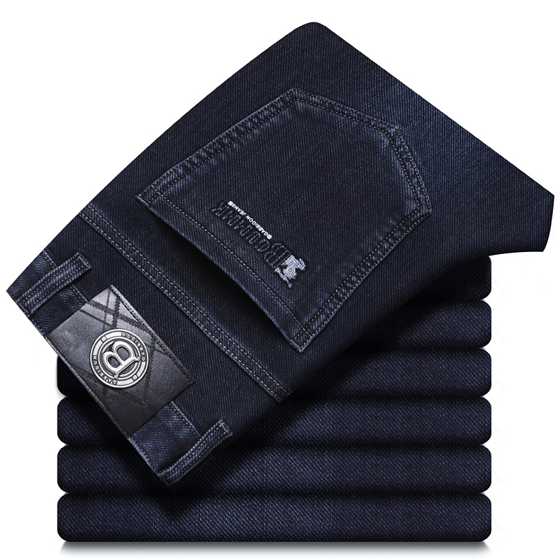 Muške traperice, poslovni casual stil, ravni kroj, mikroelastičnost, srednji pojas, pamuk‑poliester mješavina (59,9% pamuk, 39,5% poliester, 0,6% elastan), pogodno za posao, četiri sezone, zatvarač
