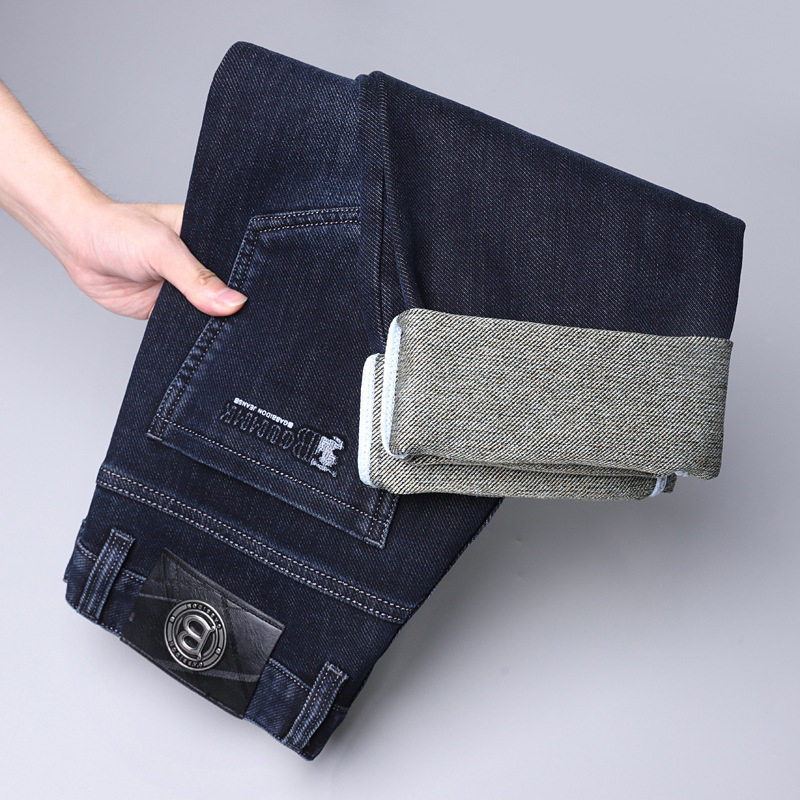 Muške traperice, poslovni casual stil, ravni kroj, mikroelastičnost, srednji pojas, pamuk‑poliester mješavina (59,9% pamuk, 39,5% poliester, 0,6% elastan), pogodno za posao, četiri sezone, zatvarač