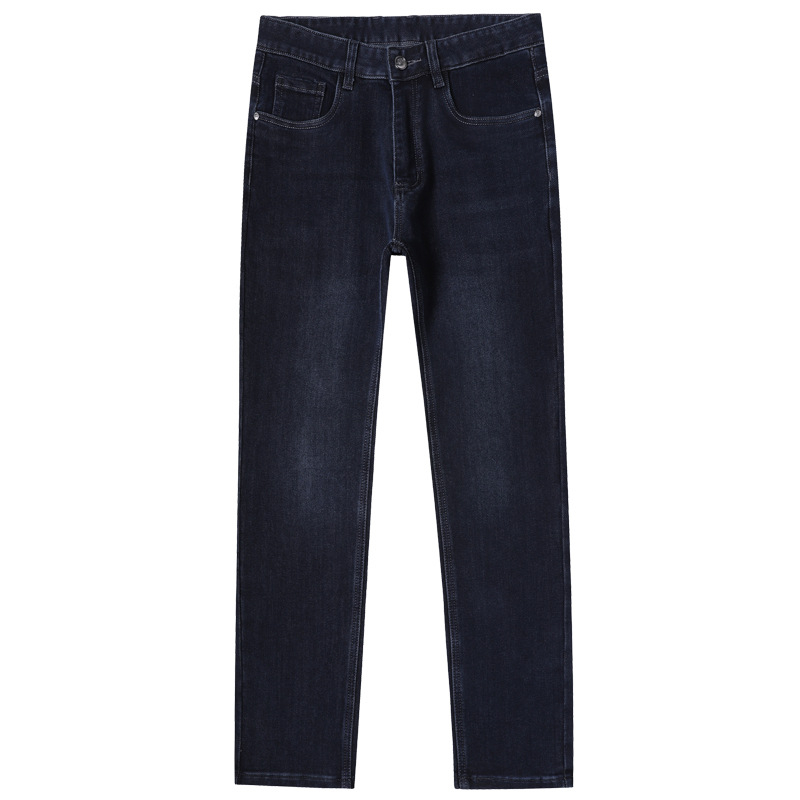 Muške traperice, poslovni casual stil, ravni kroj, mikroelastičnost, srednji pojas, pamuk‑poliester mješavina (59,9% pamuk, 39,5% poliester, 0,6% elastan), pogodno za posao, četiri sezone, zatvarač