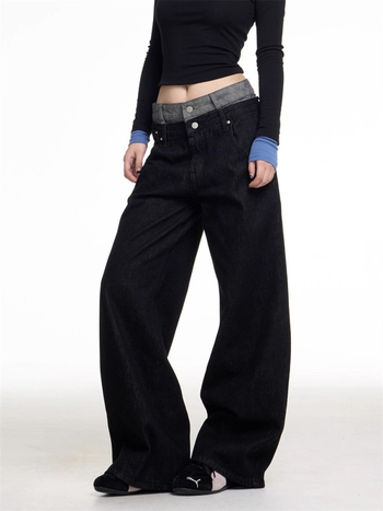 Дънки от деним, висока талия, права кройка, памук-полиестер смес, уличен стил, есен 2025