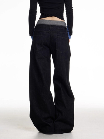 Дънки от деним, висока талия, права кройка, памук-полиестер смес, уличен стил, есен 2025