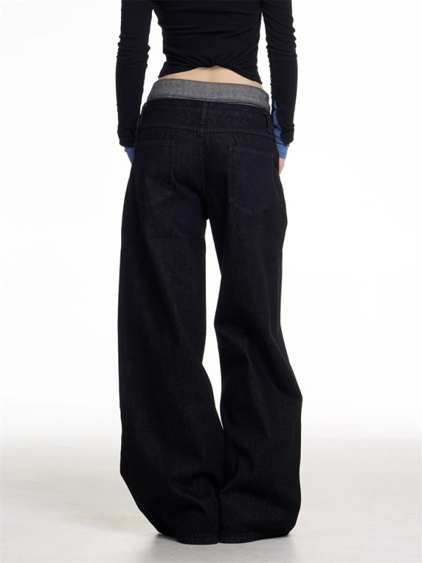 Дънки от деним, висока талия, права кройка, памук-полиестер смес, уличен стил, есен 2025