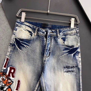 Muške traperice Slim-Fit s tigrovom vezom, poderotine, 50% pamuk, višestruke džepove