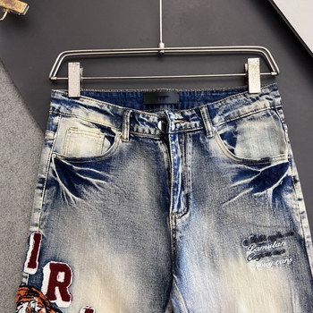Muške traperice Slim-Fit s tigrovom vezom, poderotine, 50% pamuk, višestruke džepove