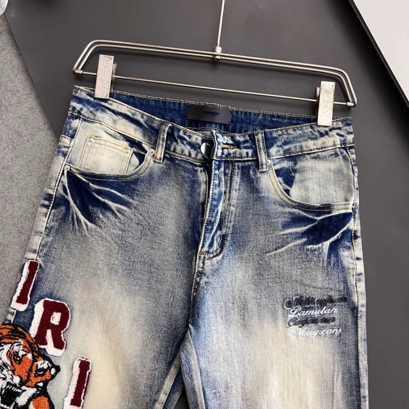Muške traperice Slim-Fit s tigrovom vezom, poderotine, 50% pamuk, višestruke džepove