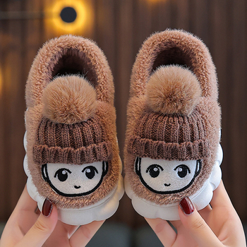 Dječje plišane papuče od pamuka - Cartoon uzorak, PVC đon, unisex, uzrast 1–12 godina