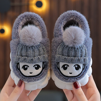 Dječje plišane papuče od pamuka - Cartoon uzorak, PVC đon, unisex, uzrast 1–12 godina