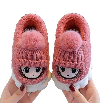 Dječje plišane papuče od pamuka - Cartoon uzorak, PVC đon, unisex, uzrast 1–12 godina