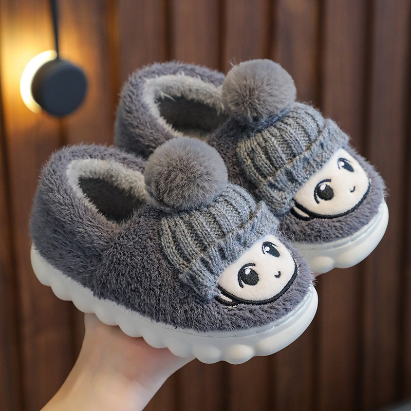 Dječje plišane papuče od pamuka - Cartoon uzorak, PVC đon, unisex, uzrast 1–12 godina