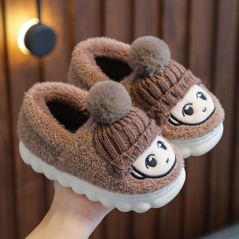 Dječje plišane papuče od pamuka - Cartoon uzorak, PVC đon, unisex, uzrast 1–12 godina