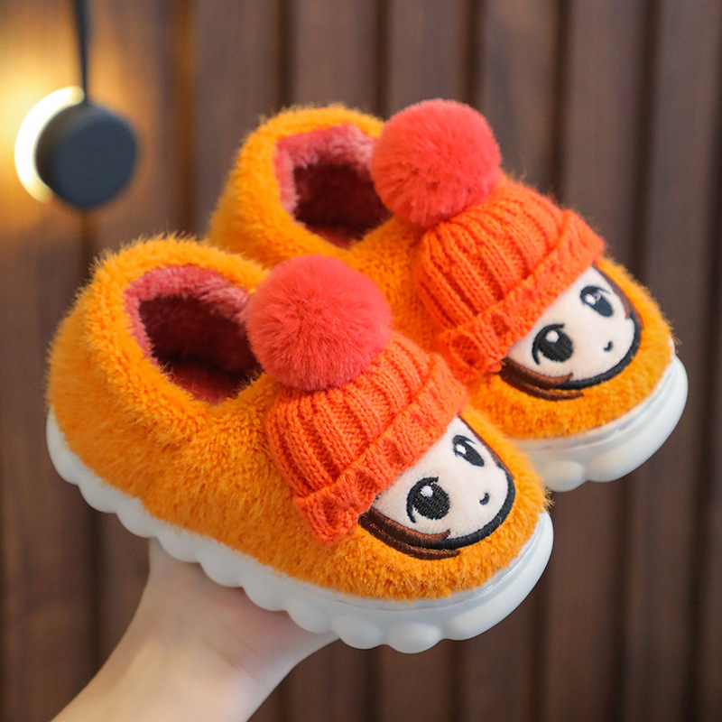 Dječje plišane papuče od pamuka - Cartoon uzorak, PVC đon, unisex, uzrast 1–12 godina