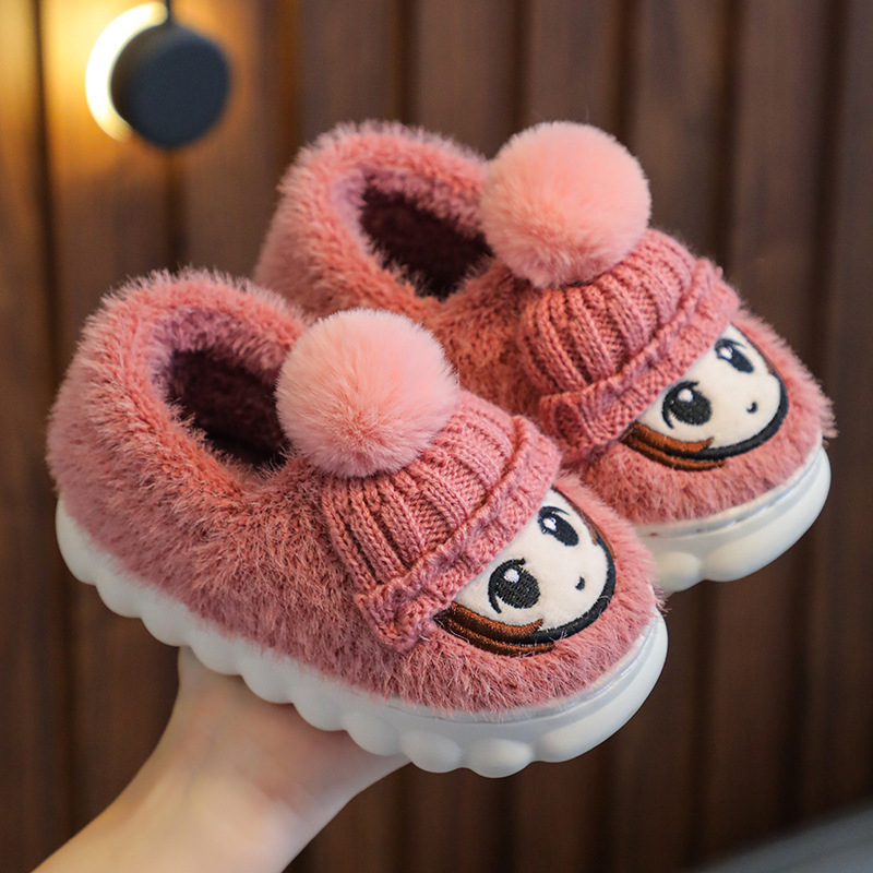 Dječje plišane papuče od pamuka - Cartoon uzorak, PVC đon, unisex, uzrast 1–12 godina