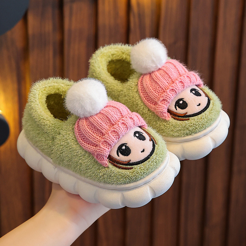 Dječje plišane papuče od pamuka - Cartoon uzorak, PVC đon, unisex, uzrast 1–12 godina