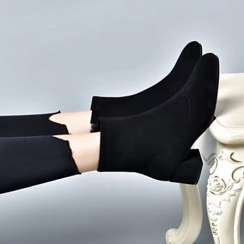 Ženske Martin čizme, vamp od kašmira, nubuk od ovčje kože, okrugli vrh, debeli 3–5 cm pet, gumeni potplat, bočni zip, niski čizme