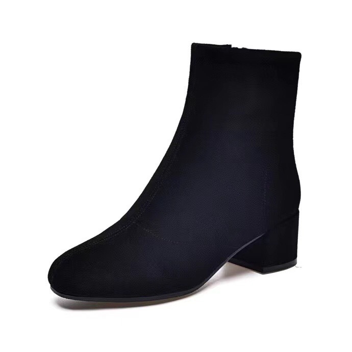 Ženske Martin čizme, vamp od kašmira, nubuk od ovčje kože, okrugli vrh, debeli 3–5 cm pet, gumeni potplat, bočni zip, niski čizme