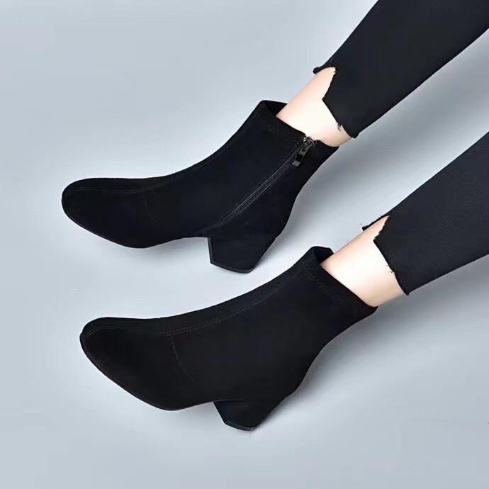 Ženske Martin čizme, vamp od kašmira, nubuk od ovčje kože, okrugli vrh, debeli 3–5 cm pet, gumeni potplat, bočni zip, niski čizme