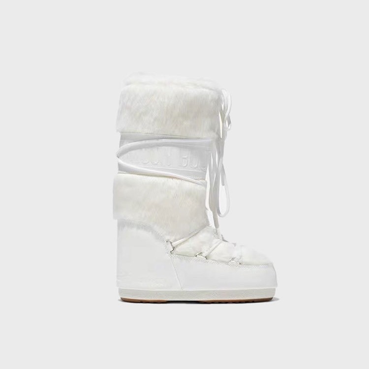 Дамски снежни ботуши с дебела подметка, горна част от микрофибърна кожа, дълъг маншет, подплата от пух и стелка от изкуствен пух, гумена противохлъзгаща подметка