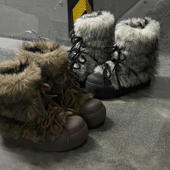 Женски зимни ботуши с френски стил и повдигаща височина, дебела платформа, набук горна част, гумирана подметка, висока горна част, кръгъл нос, мрежеста подплата, латексова стелка