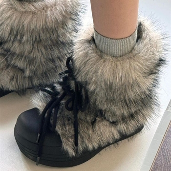 Женски зимни ботуши с френски стил и повдигаща височина, дебела платформа, набук горна част, гумирана подметка, висока горна част, кръгъл нос, мрежеста подплата, латексова стелка