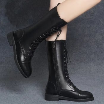 Мартин ботуши с PU горна част, пухена подплата, гумена подметка, средно високи до средния пищял, ток 3–5 см