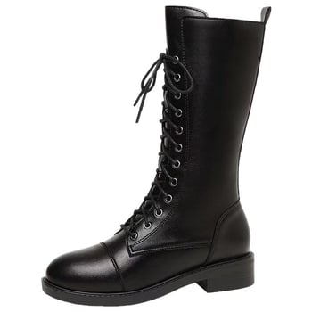 Мартин ботуши с PU горна част, пухена подплата, гумена подметка, средно високи до средния пищял, ток 3–5 см