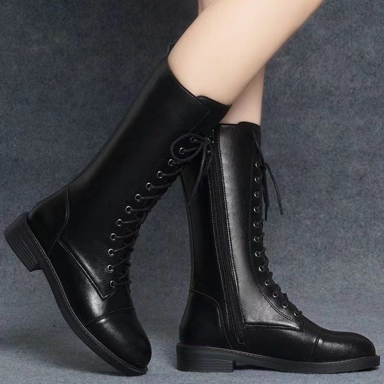 Мартин ботуши с PU горна част, пухена подплата, гумена подметка, средно високи до средния пищял, ток 3–5 см