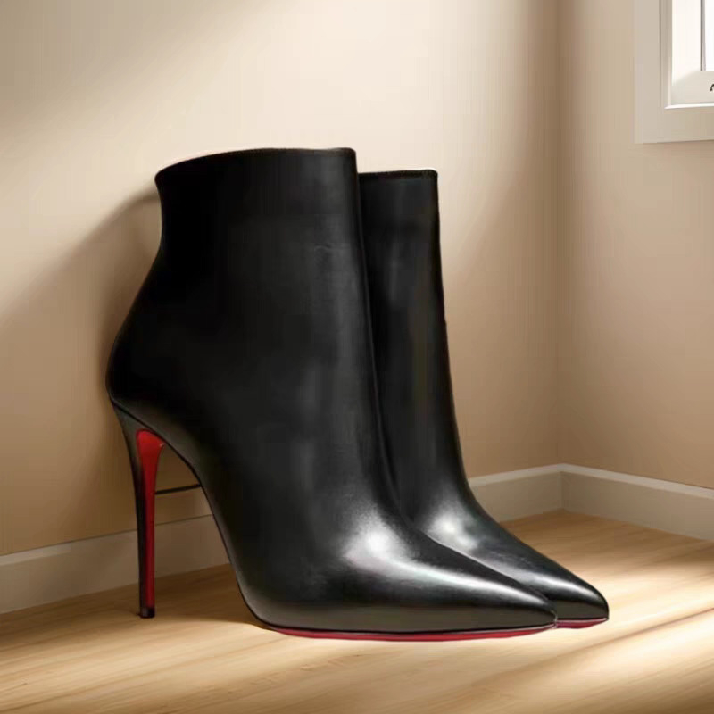 Botine moderne pentru femei cu vârf ascuțit, gambă medie, toc subțire peste 8 cm, partea superioară din material sintetic, talpă din cauciuc