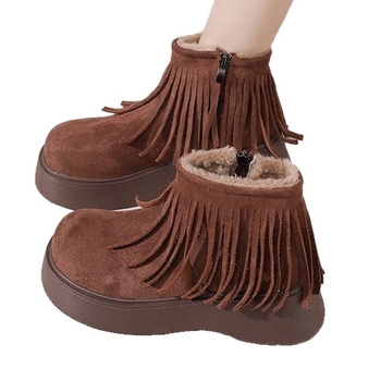 Ženske čizme s resicama, PU gornji dio, 3-5 cm visokim petama, kratka potkoljenica, bočni zatvarač