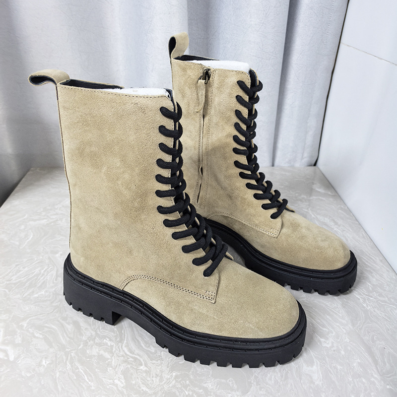 Martin čizme, gornji dio nubuk kože, okrugli vrh, debeli pet 3-5 cm, bočni zip
