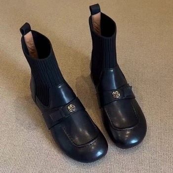 Botine Martin pentru femei, partea superioară din super fiber, vârf rotund, gambă medie, toc gros 3–5 cm