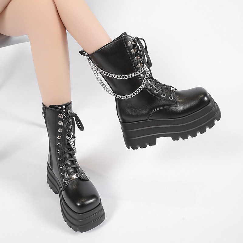 Ženske Martin čizme, PU gornji dio, gumeni đon, okrugla nosnica, bočni zatvarač, peta 6–8 cm, srednje visine štikla, jesensko-zimski model 2024
