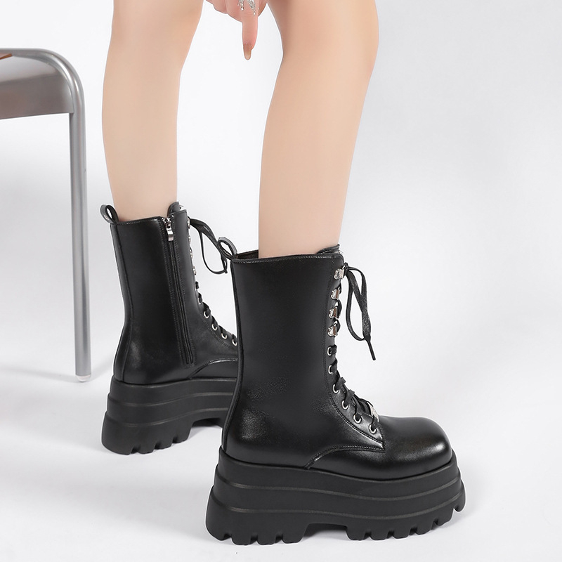 Ženske Martin čizme, PU gornji dio, gumeni đon, okrugla nosnica, bočni zatvarač, peta 6–8 cm, srednje visine štikla, jesensko-zimski model 2024