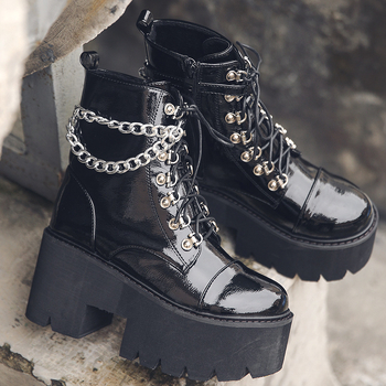 Ženske Martinske čizme, punk stil, visoka peta 8 cm, PU gornji dio, bočni zatvarač, zaobljen vrh