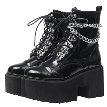 Ženske Martinske čizme, punk stil, visoka peta 8 cm, PU gornji dio, bočni zatvarač, zaobljen vrh