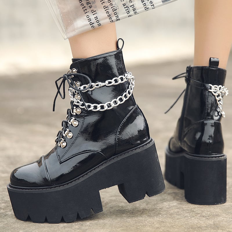 Ženske Martinske čizme, punk stil, visoka peta 8 cm, PU gornji dio, bočni zatvarač, zaobljen vrh