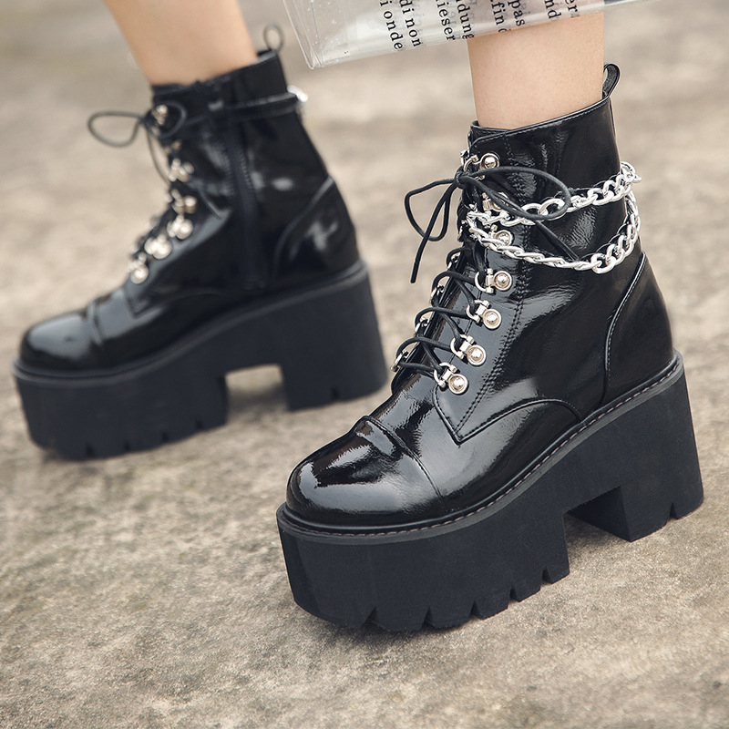 Ženske Martinske čizme, punk stil, visoka peta 8 cm, PU gornji dio, bočni zatvarač, zaobljen vrh