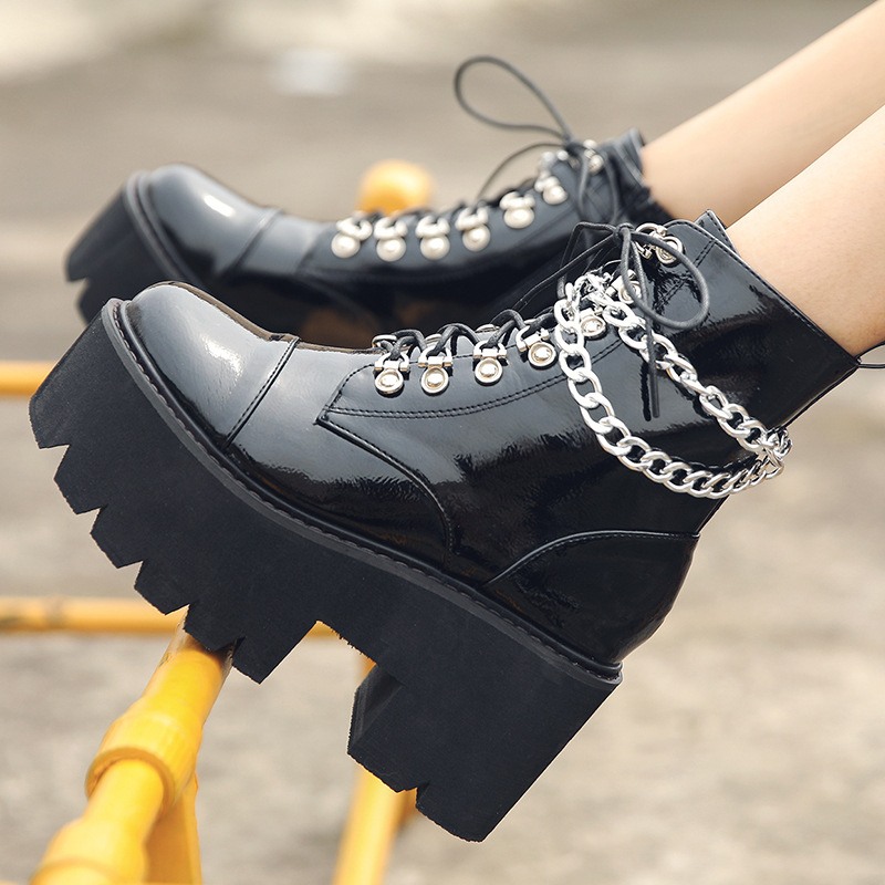 Ženske Martinske čizme, punk stil, visoka peta 8 cm, PU gornji dio, bočni zatvarač, zaobljen vrh