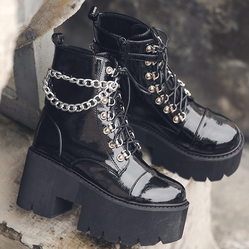 Ženske Martinske čizme, punk stil, visoka peta 8 cm, PU gornji dio, bočni zatvarač, zaobljen vrh