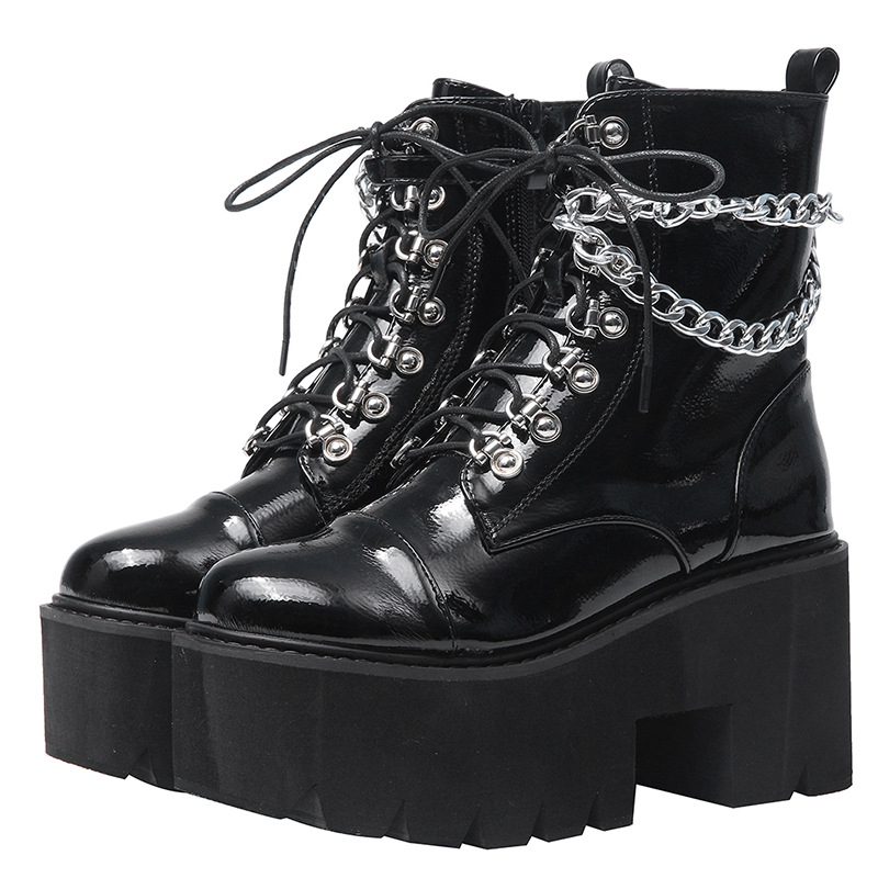 Ženske Martinske čizme, punk stil, visoka peta 8 cm, PU gornji dio, bočni zatvarač, zaobljen vrh