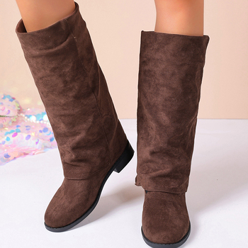 Unisex modne čizme za zimu – PU gornji dio, gumena potplata, srednje visoke do potkoljenice, zaobljeni vrh prsta, kvadratna peta 3–5 cm