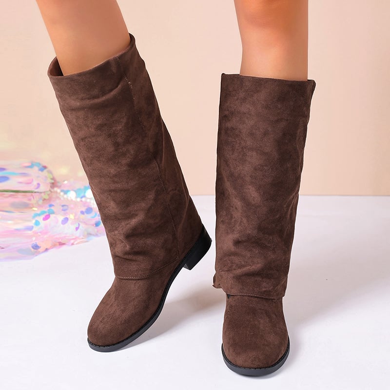 Unisex modne čizme za zimu – PU gornji dio, gumena potplata, srednje visoke do potkoljenice, zaobljeni vrh prsta, kvadratna peta 3–5 cm