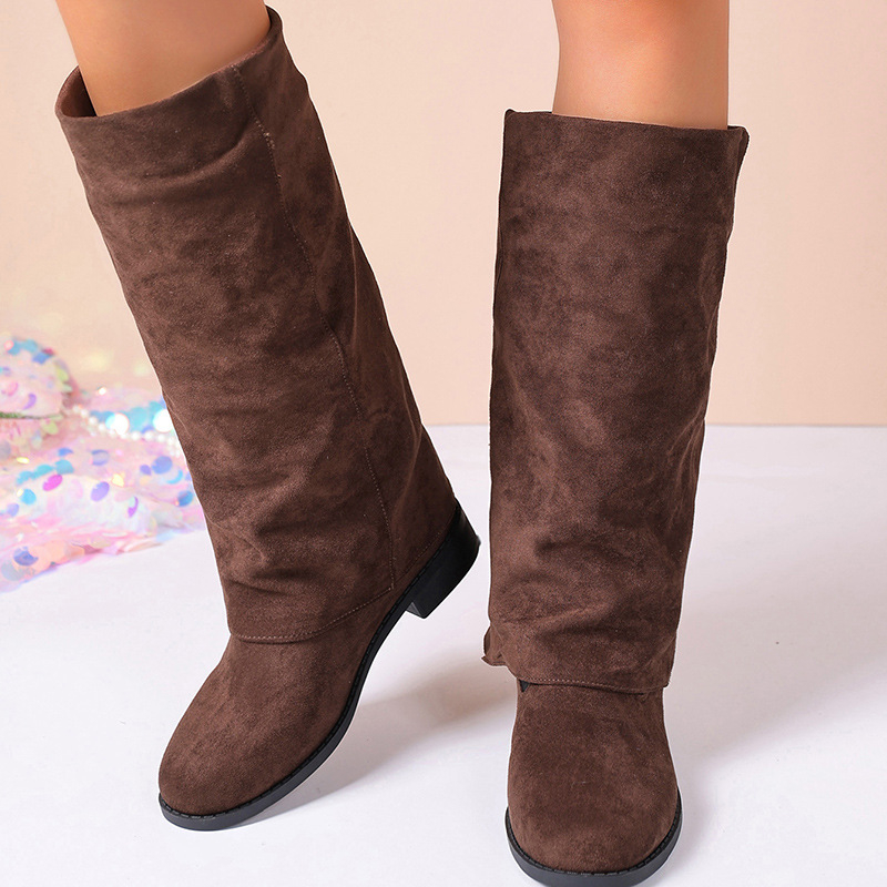 Unisex modne čizme za zimu – PU gornji dio, gumena potplata, srednje visoke do potkoljenice, zaobljeni vrh prsta, kvadratna peta 3–5 cm